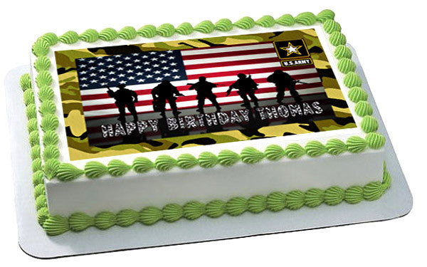 US ARMY Edible Birthday Cake OR Cupcake Topper – Edible