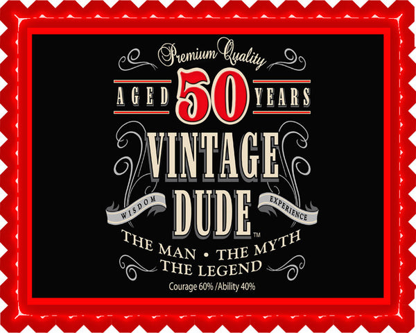 Vintage Dude 50th - Edible Cake and Cupcake Topper, Decor ...
