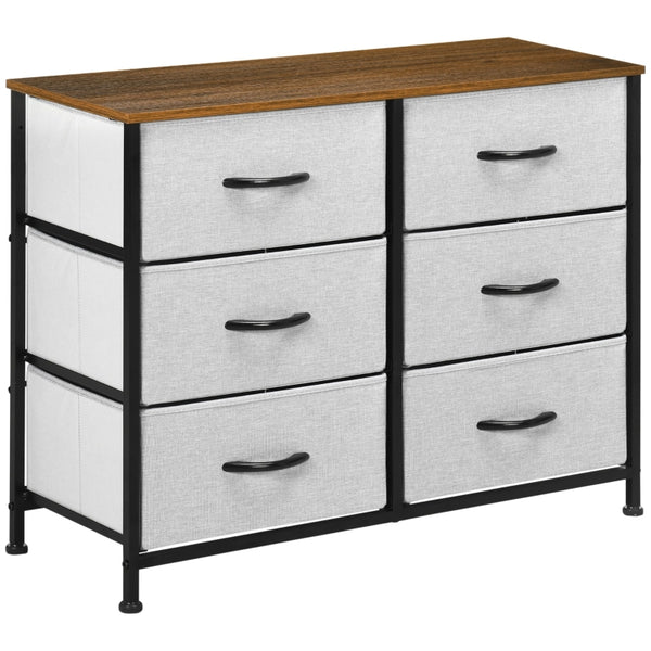 HOMCOM Dresser Storage Drawers, 6 Drawer Dresser, Chest of Drawers with Steel Frame for Bedroom, Living Room, Grey