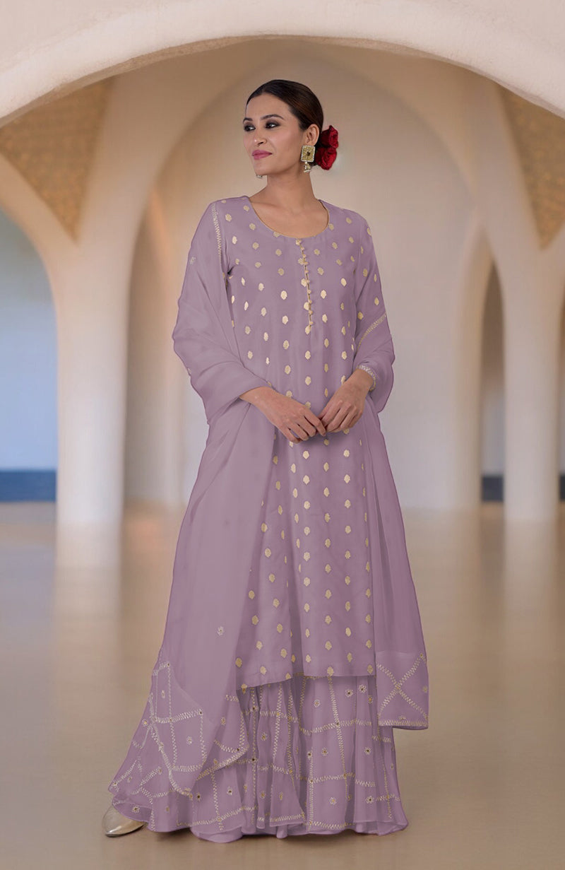 Elderberry Banarasi Bootah & Aari Tilla Embroidered Sharara Set