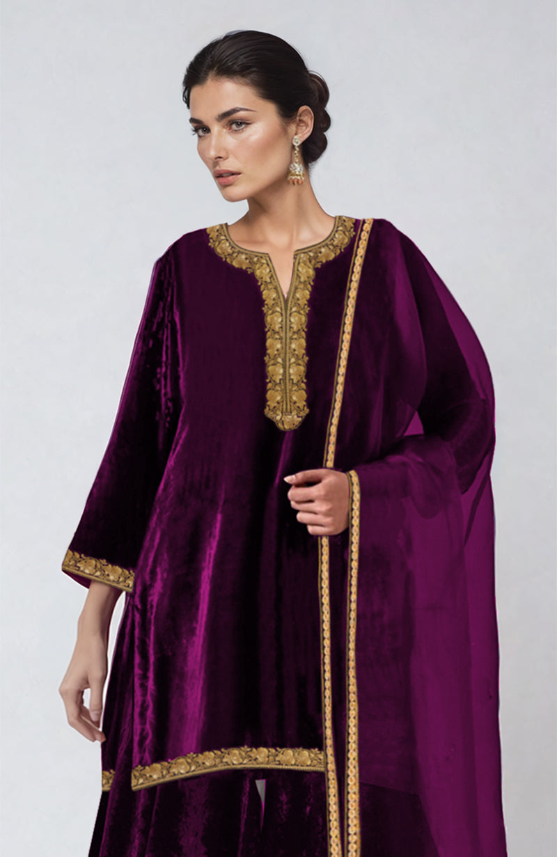 Peacock Pink Kashmiri Tilla Dozi Embroidered Sharara Set