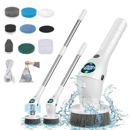 9in1 Electric Spin Scrubber Cordless Shower Cleaning Brush with Extension  Handle