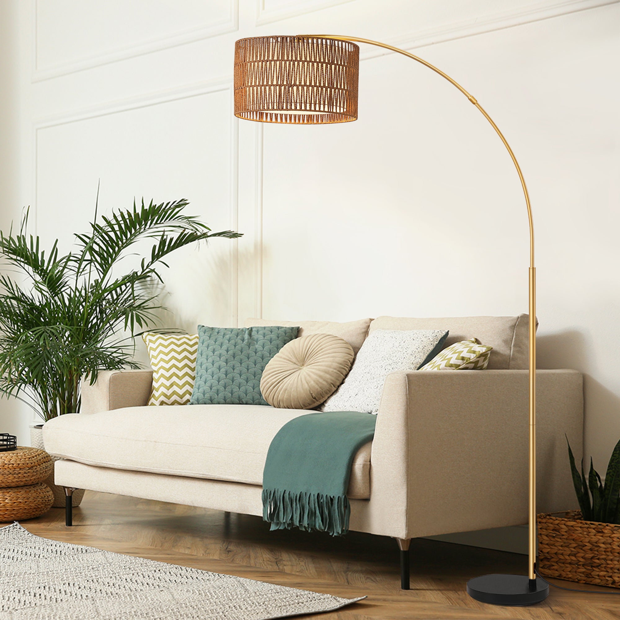 EDISHINE 76" Rattan Arched Dimmable Floor Lamp with Remote Control,Bulb Included-HFLEC4A