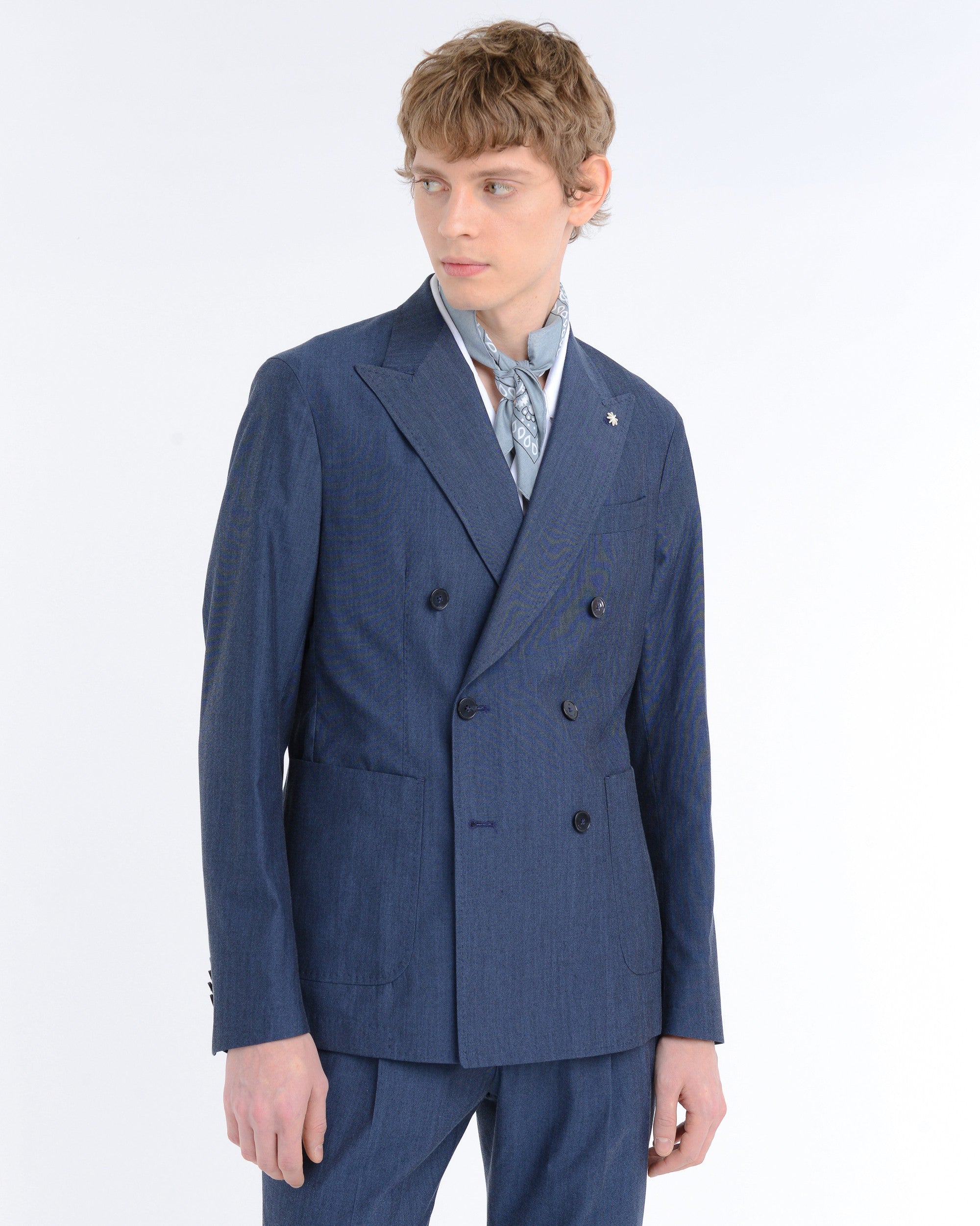 blue double-breasted solaro wool-cotton blend suit