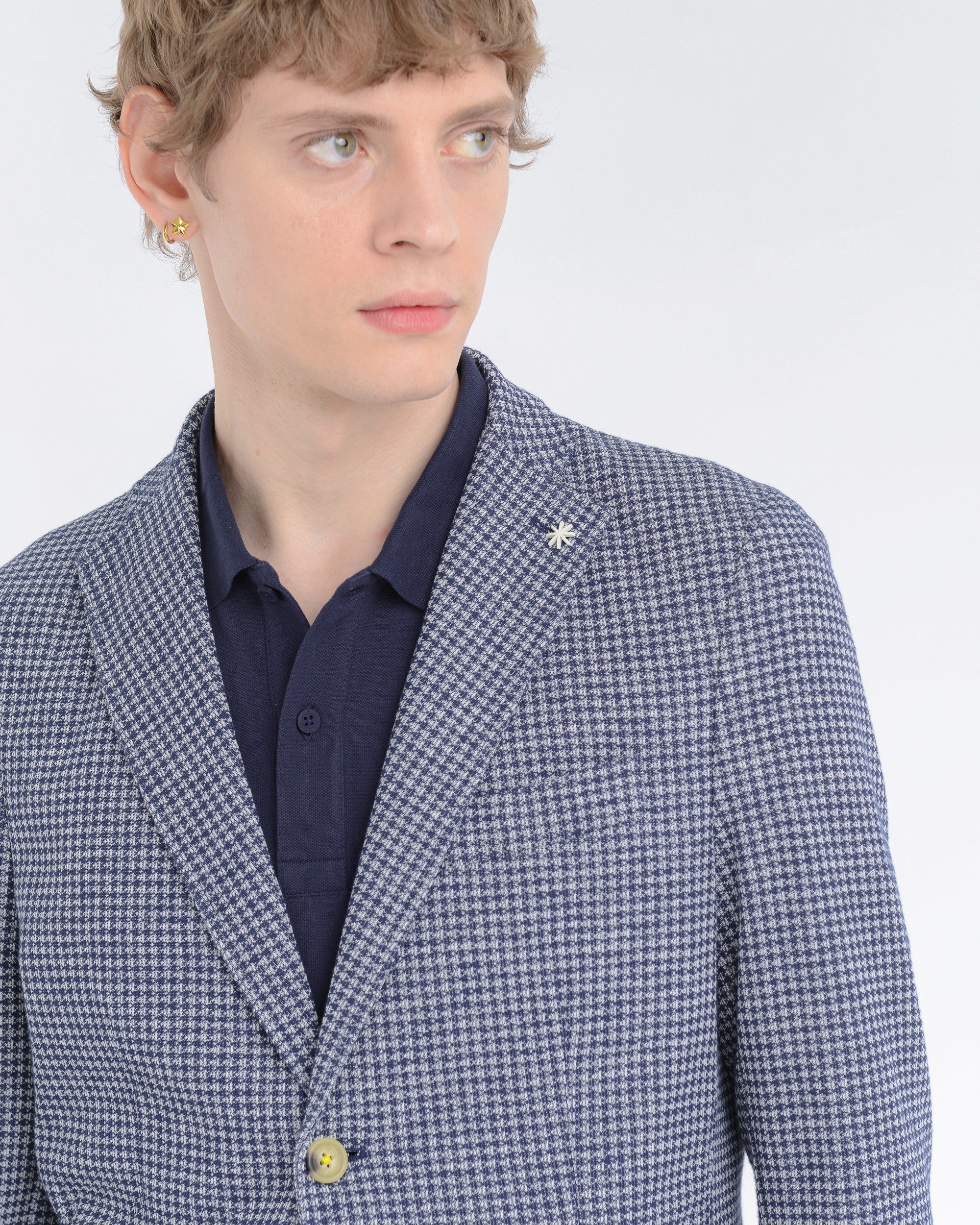 blue slim pied de poule cotton jersey blazer