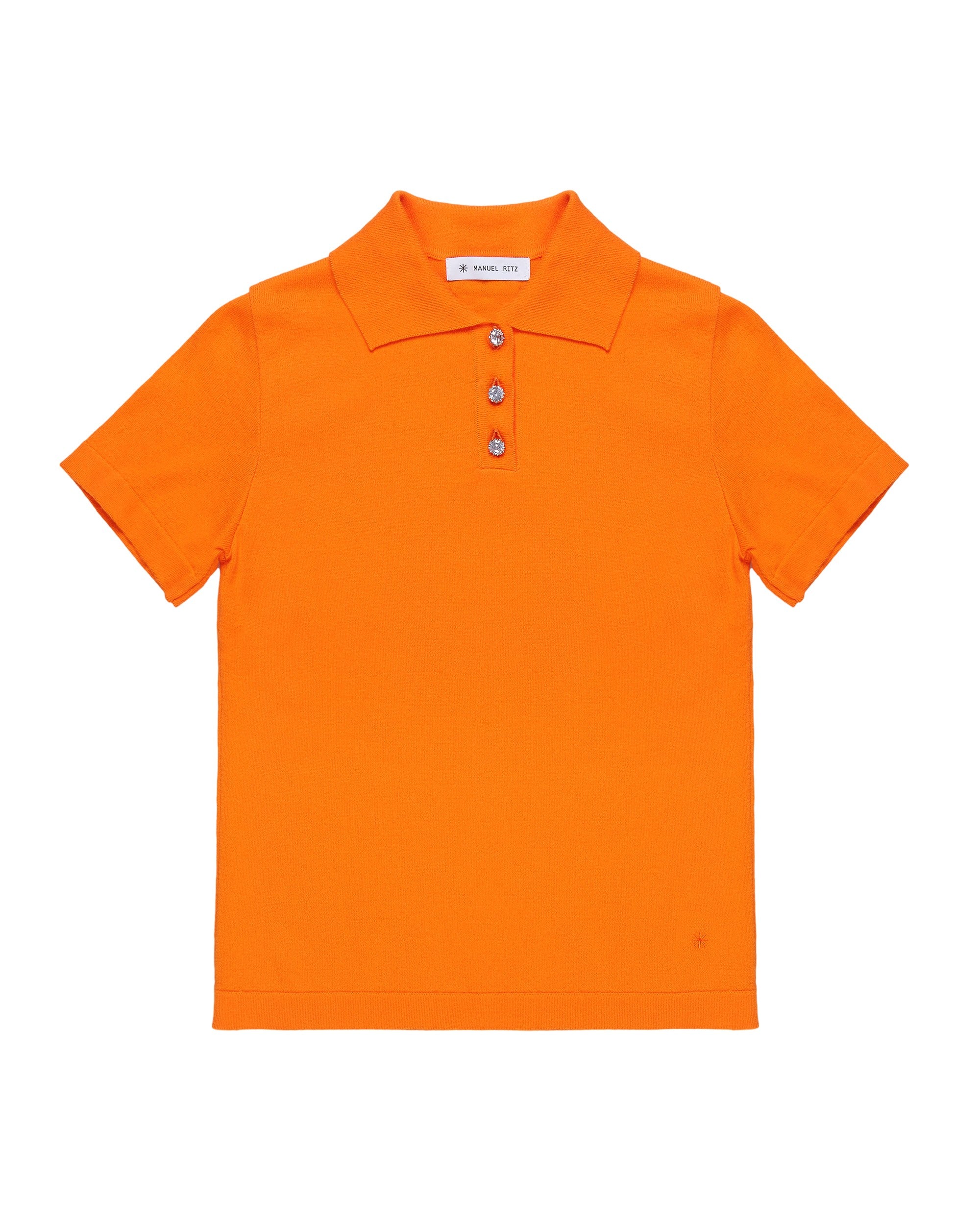 orange cotton polo shirt with jewel button