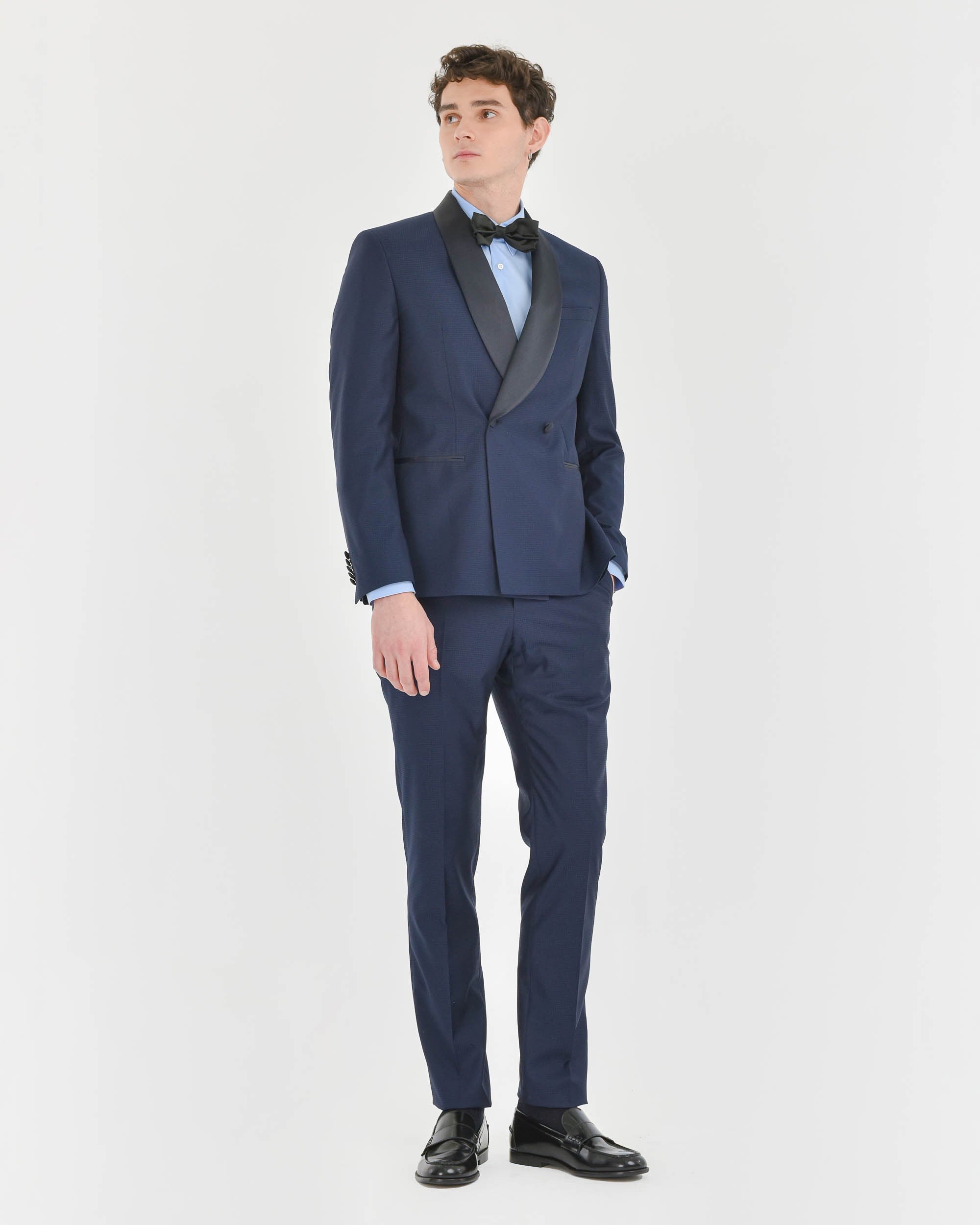 blue double-breasted houndstooth stretch viscose blend suit