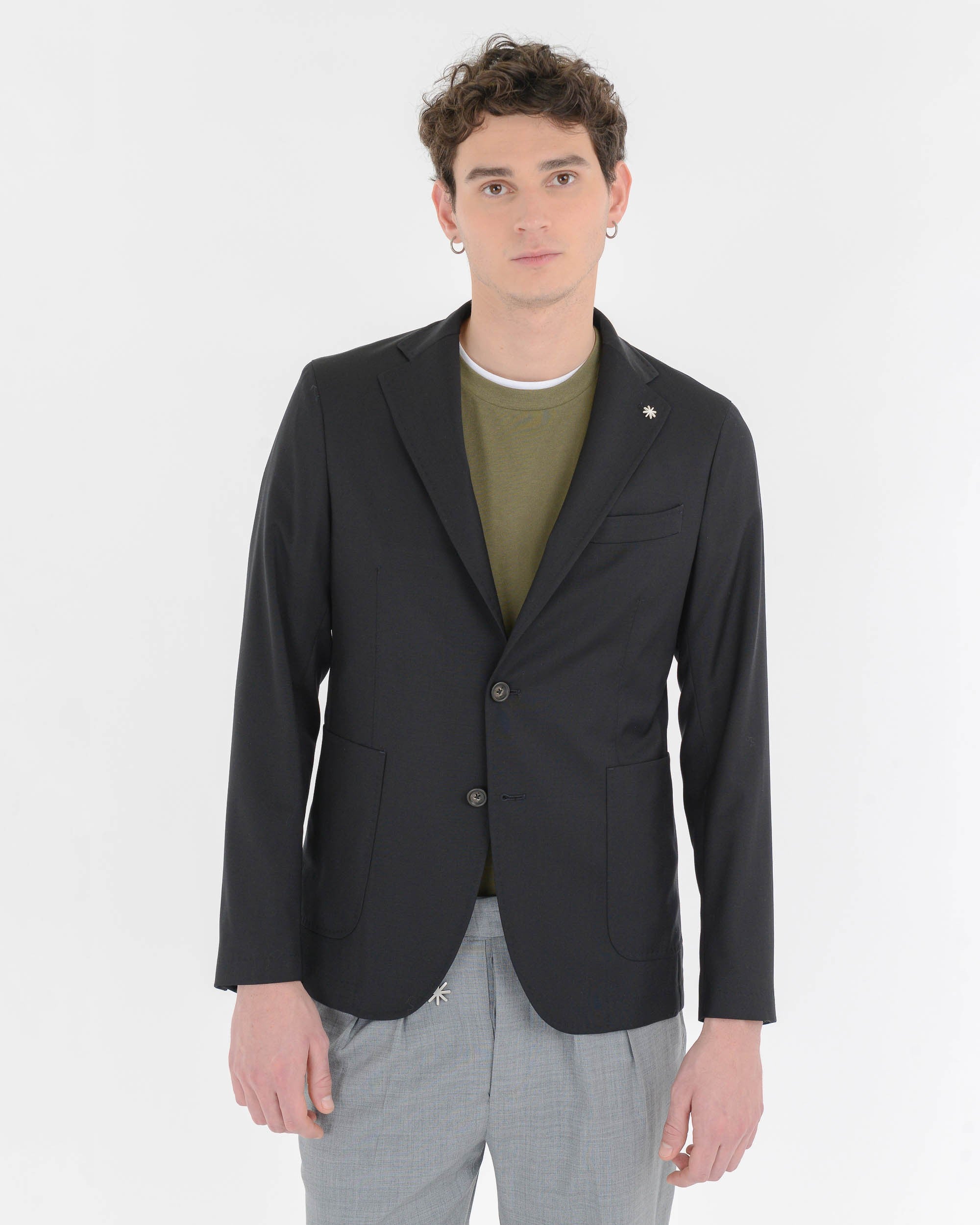 black stretch wool canvas slim blazer