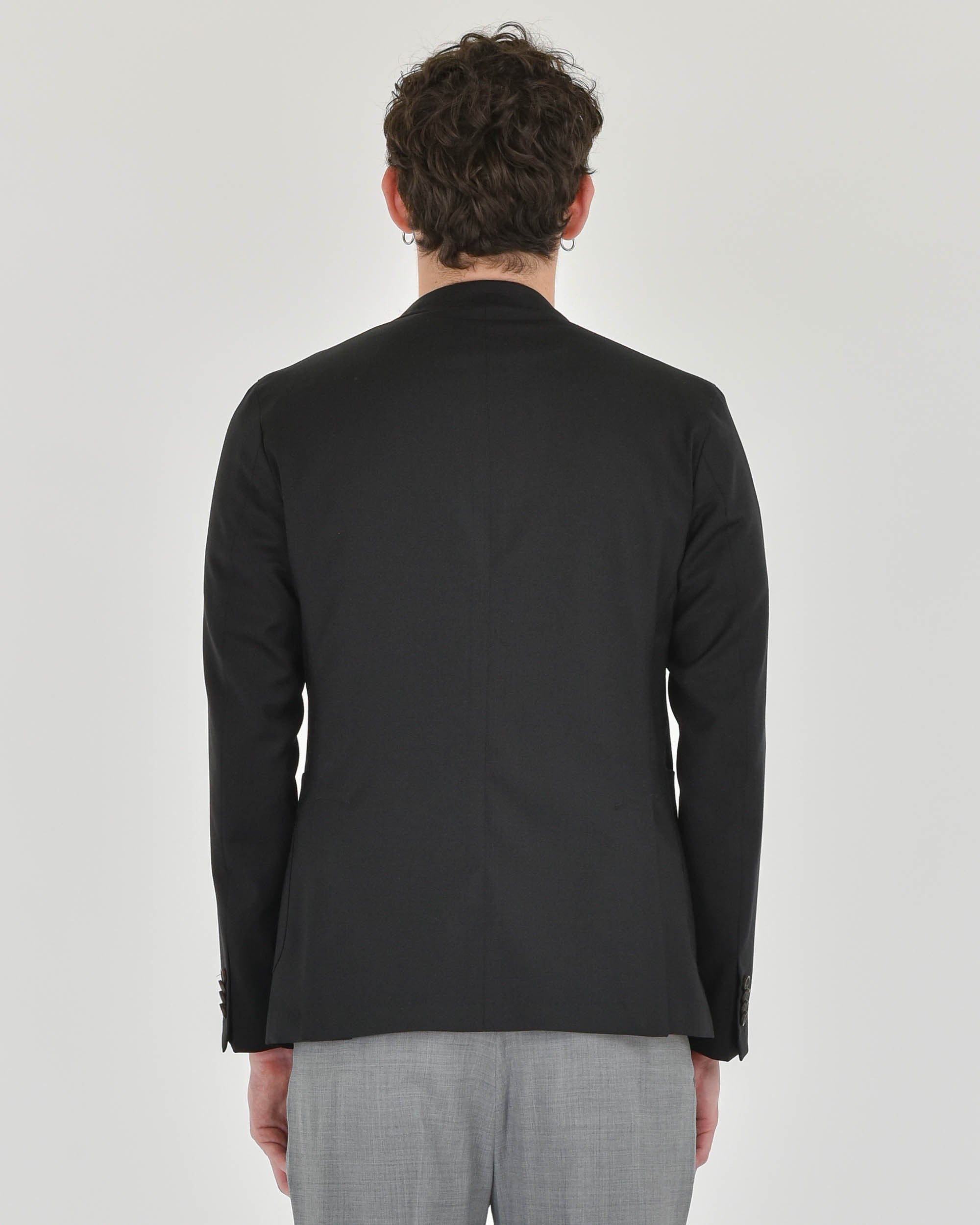 black stretch wool canvas slim blazer