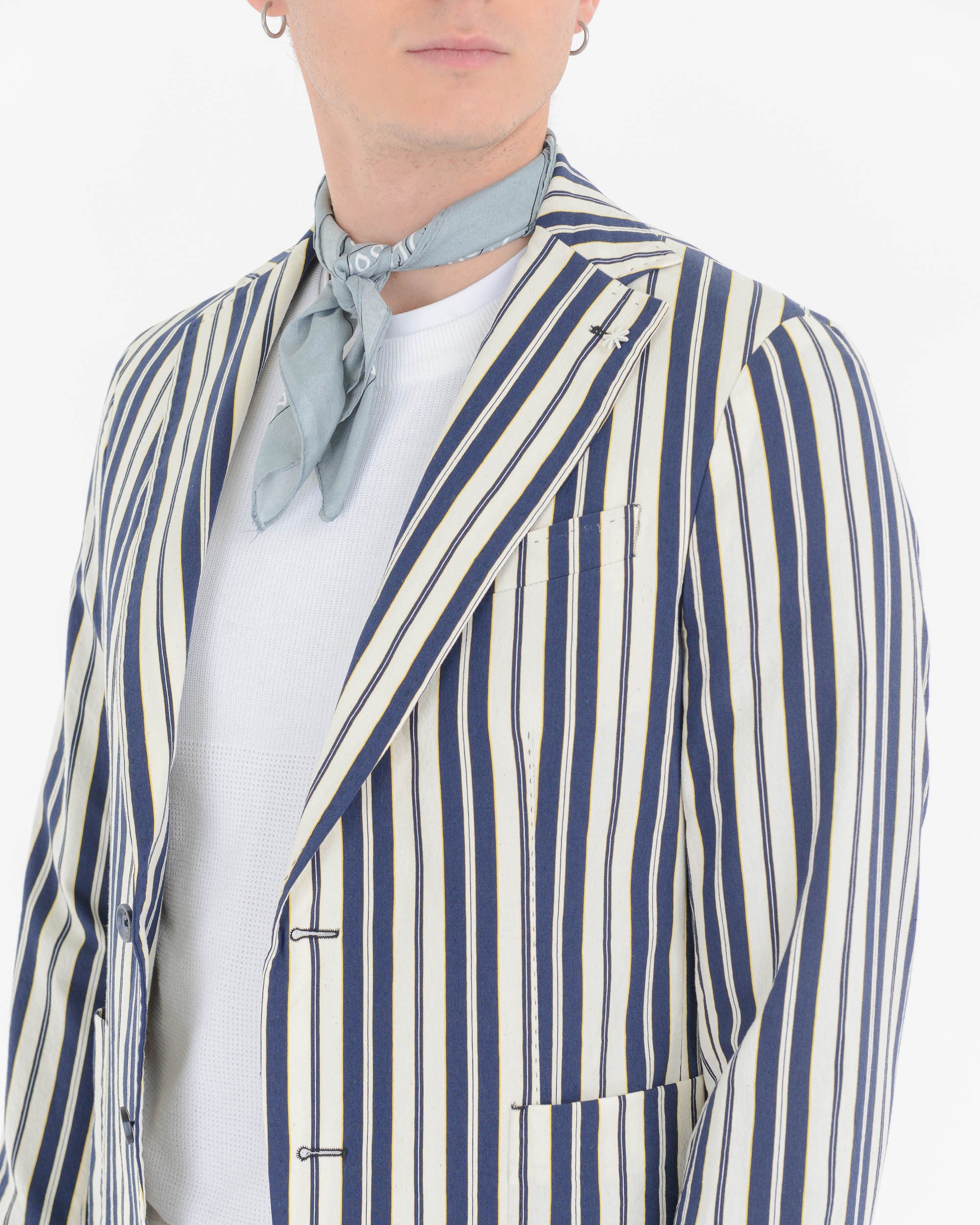 blue slim regimental cotton blazer