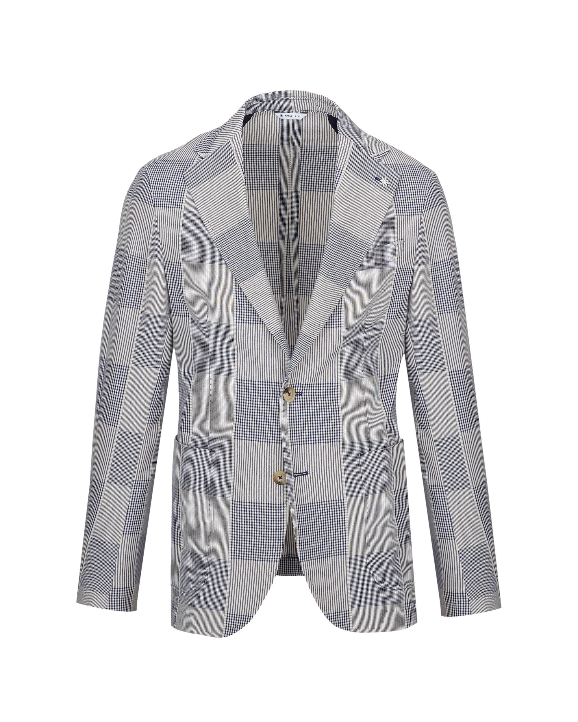 blue slim patchwork cotton blazer