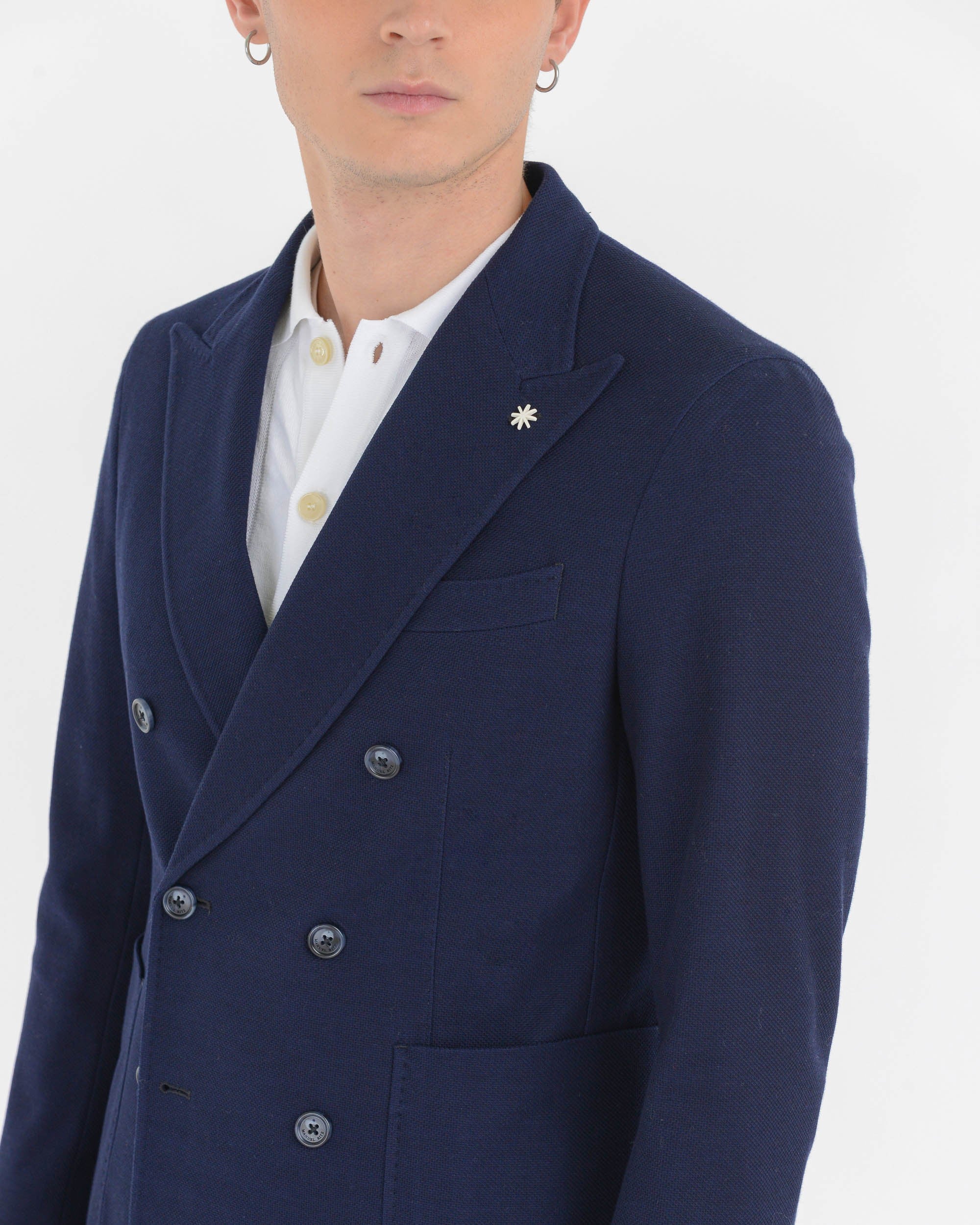 blue double-breasted piquet cotton jersey blazer