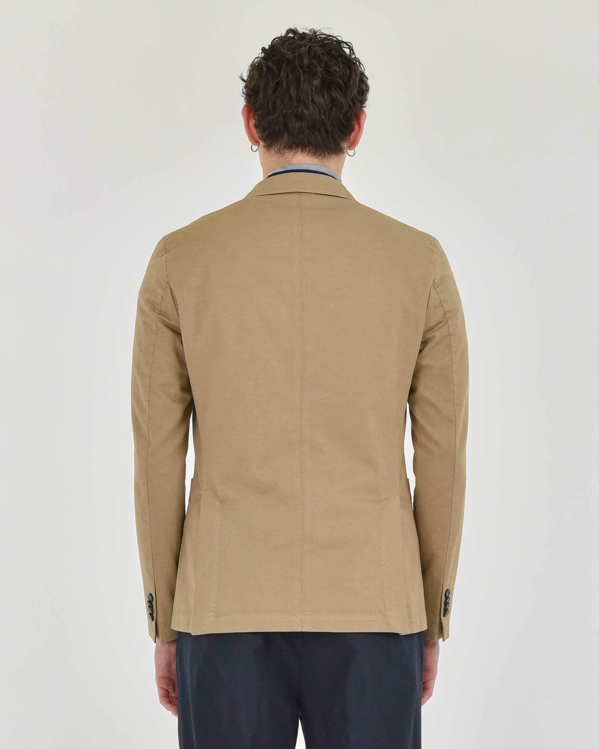 beige stretch linen cotton garment dyed double-breasted blazer