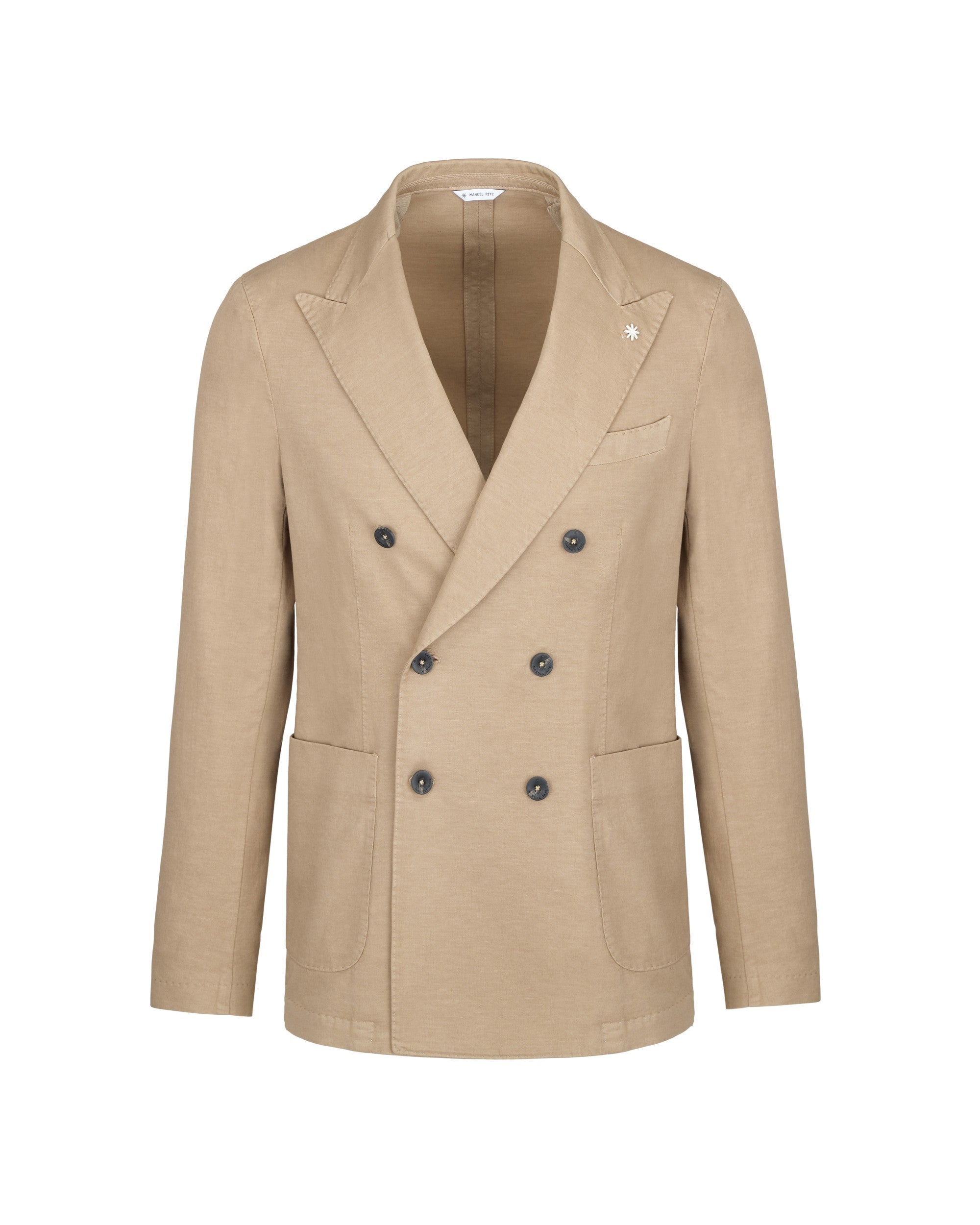 beige stretch linen cotton garment dyed double-breasted blazer