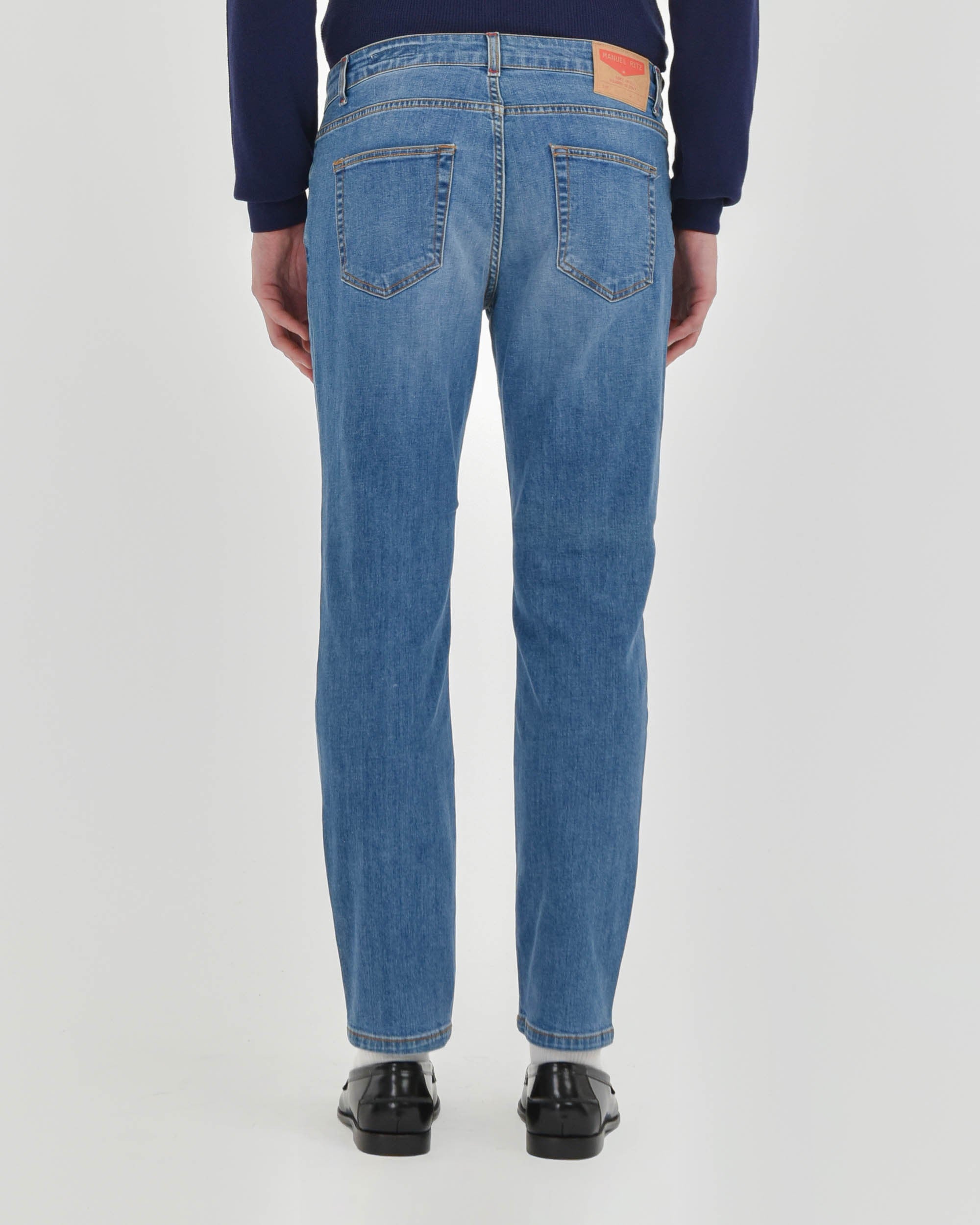 blue slim five-pocket denim