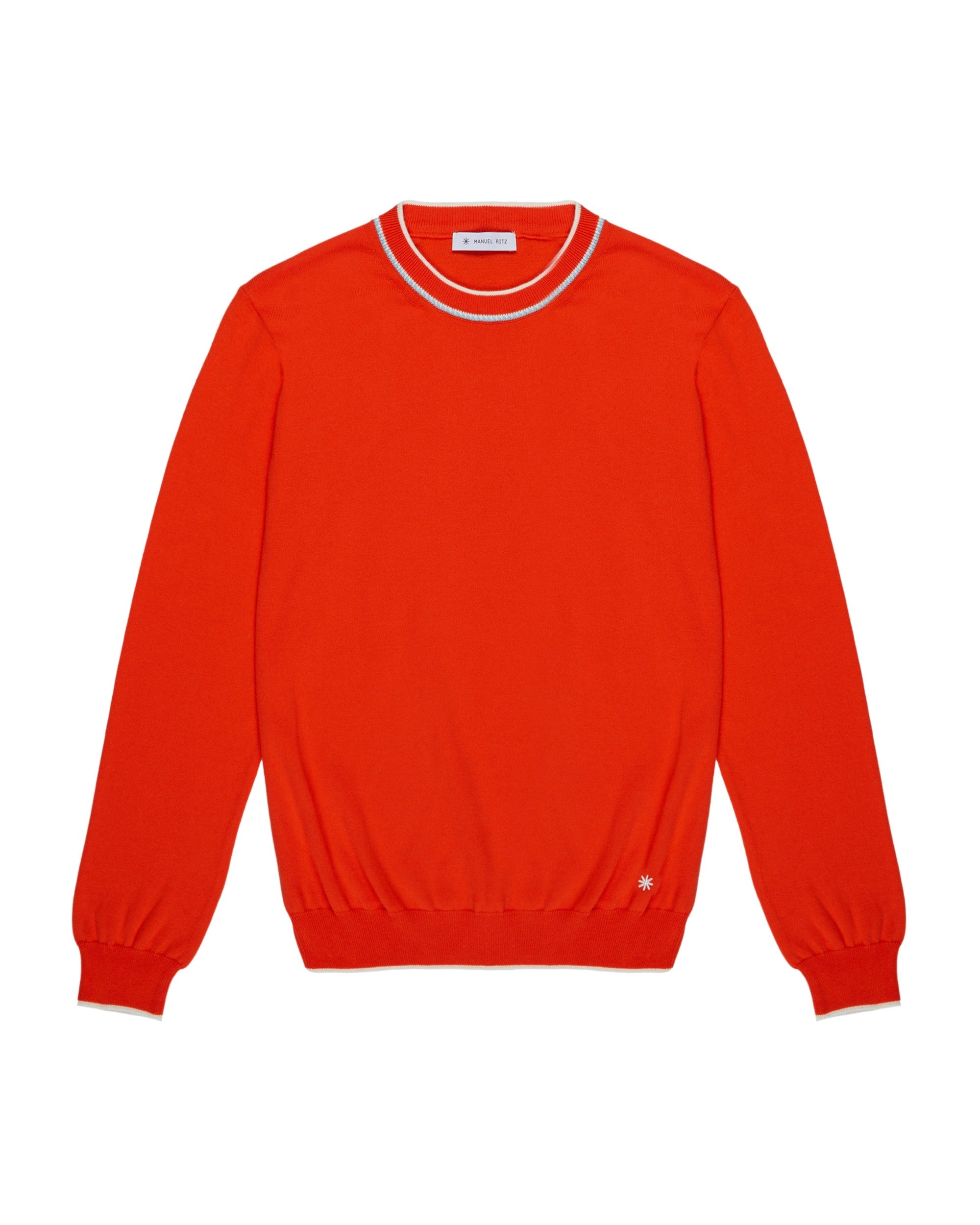 orange contrasting crew-neck sweater in shaved cotton