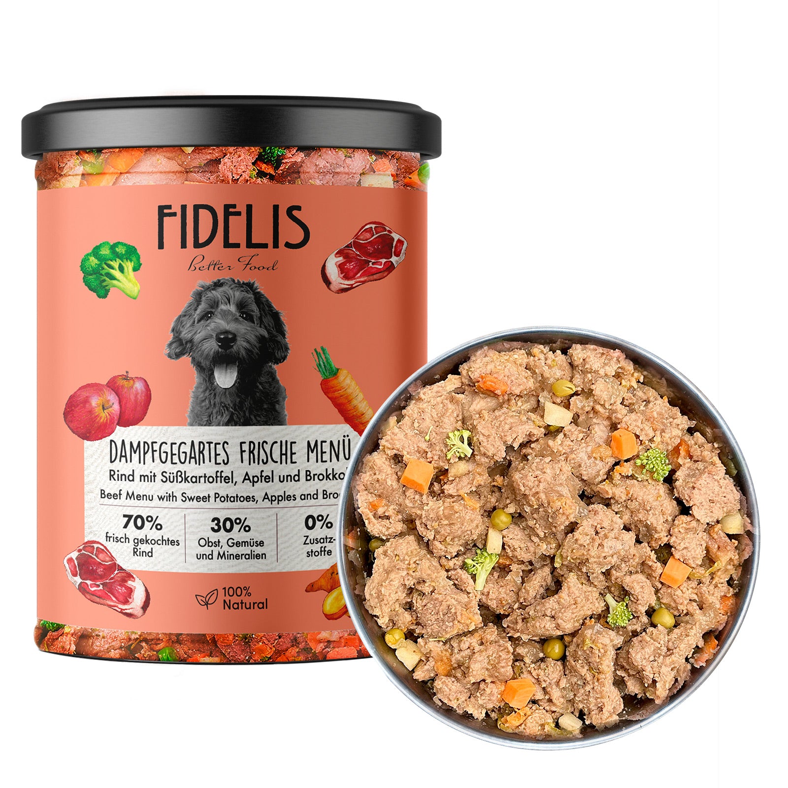 Bœuf à la patate douce, pomme et brocoli (verre) - FIDELIS.dog product image