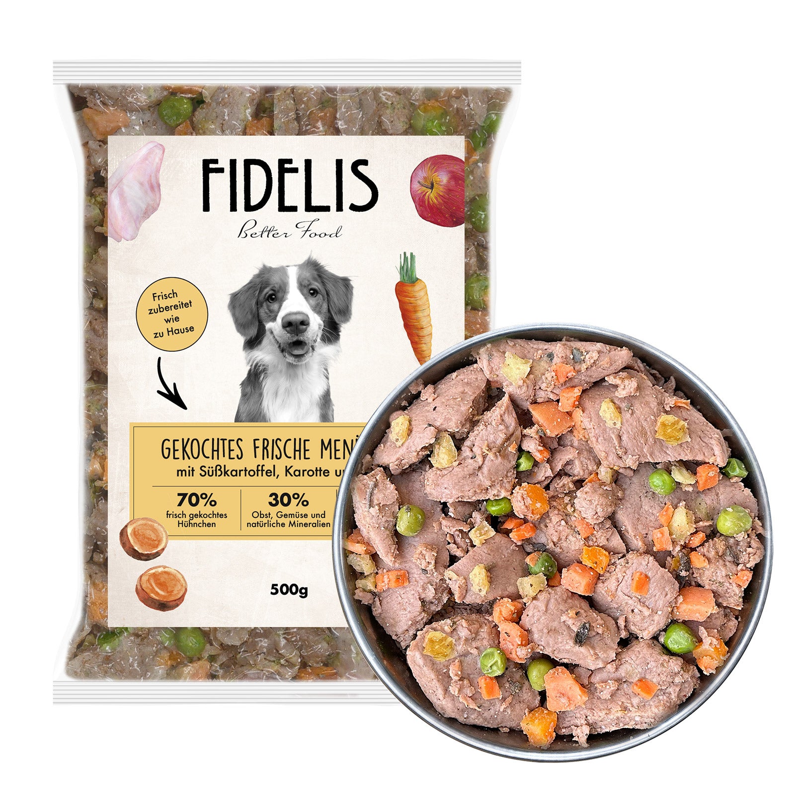 Poulet à la patate douce, carotte et potiron (500g) - FIDELIS.dog product image