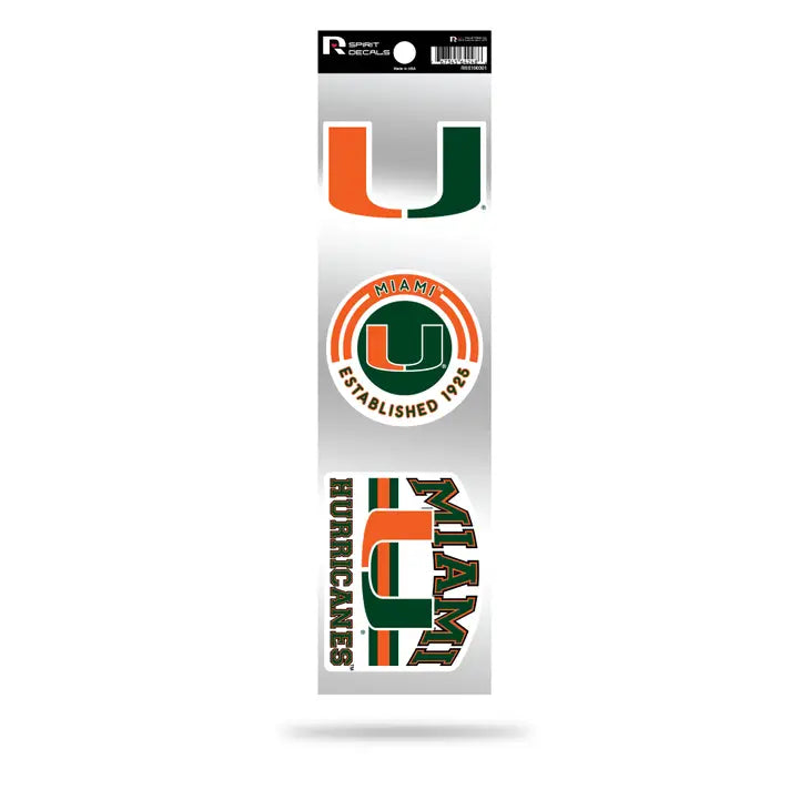 NCAA Miami Hurricanes 3-Piece Retro Logo Static Cling Decal