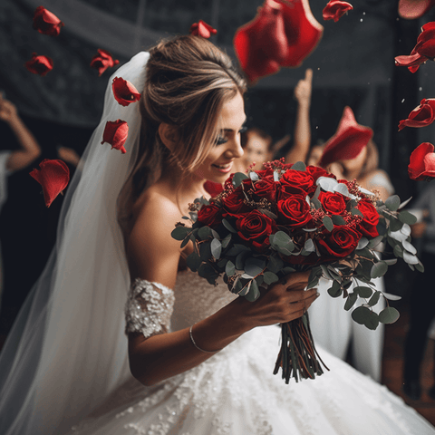 red rose wedding bride