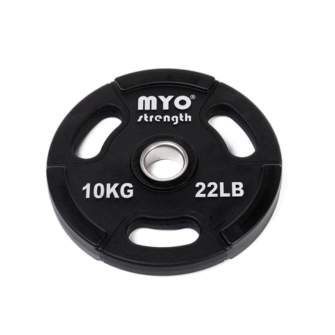 Myo Strength Olympic Urethane coated weight discs in black. 10kg. MYO15343