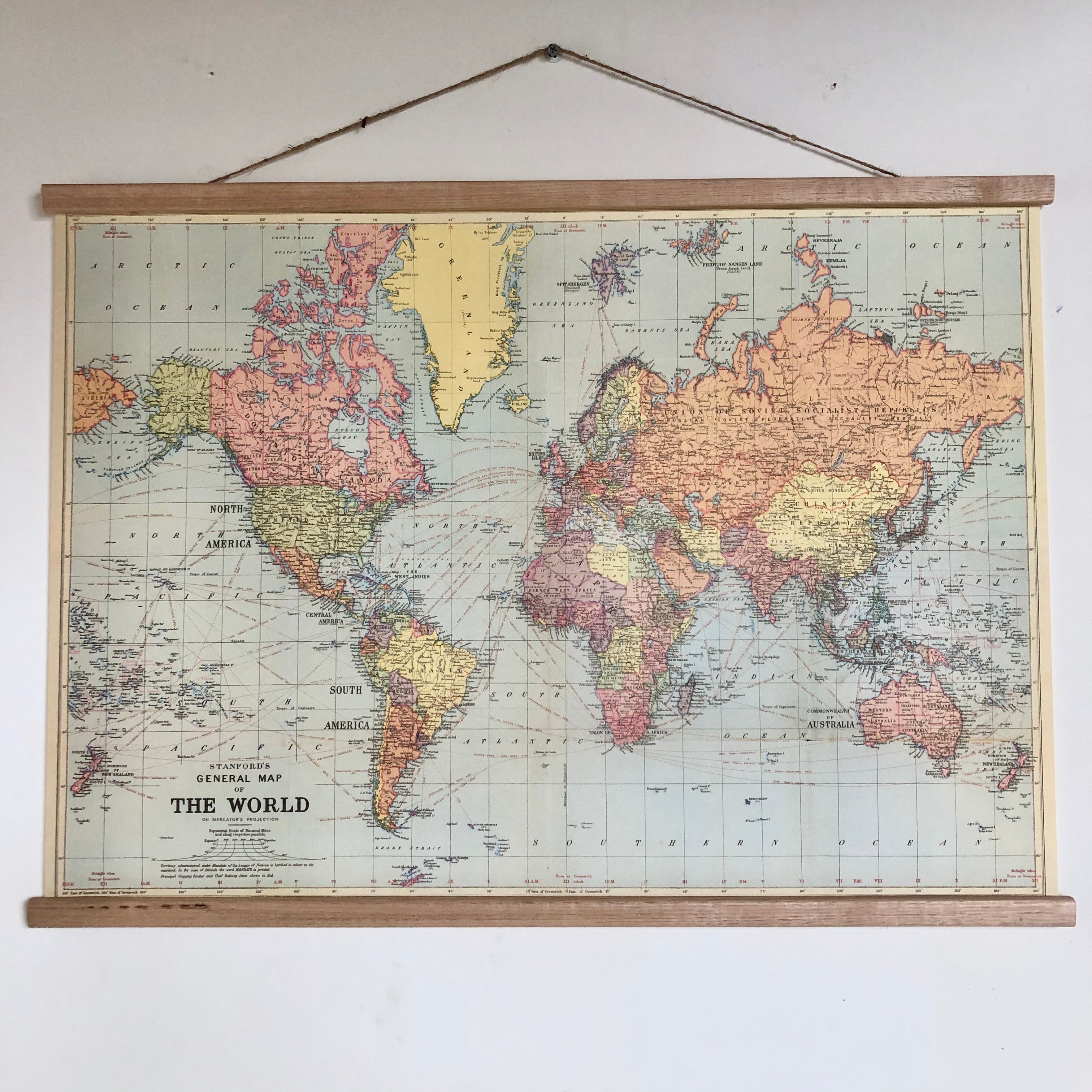 Onwijs Stanfords world map vintage chart poster print - Six Things BG-72