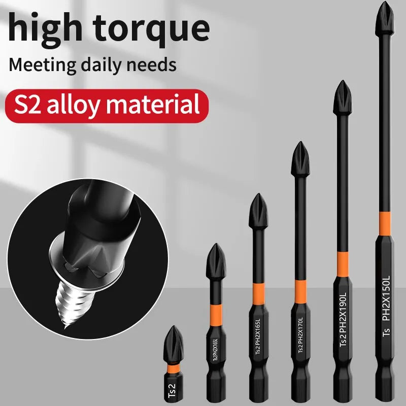 6-Piece Strong Magnetic Cross Screwdriver Set (Extended Hexagonal Shank, Anti-Slip, High Hardness - for Electric Drills & Manual Use)