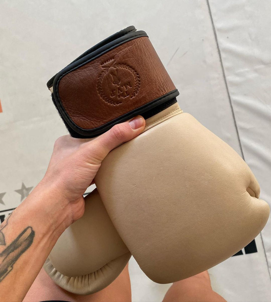 PRO Cream/Brown Leather Boxing Gloves