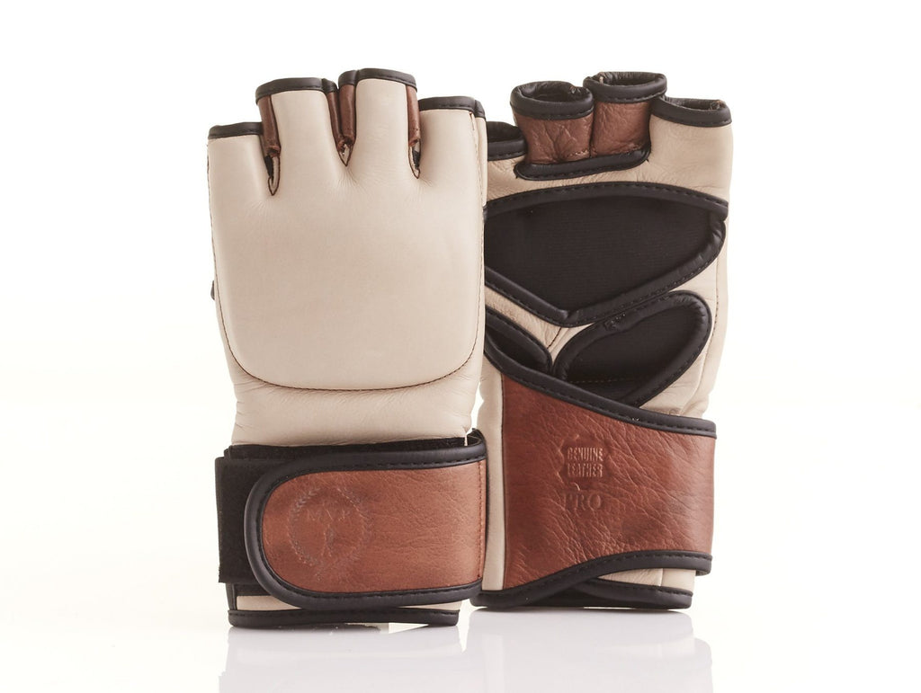 PRO Cream/Brown Leather MMA Gloves