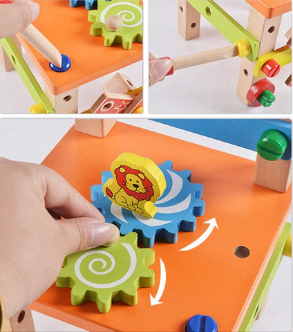 Woman-twisting-know-on-wooden-toy-improving-frine-motor-skills