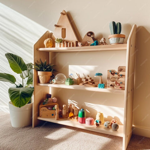 Organised Montessori toy shelf