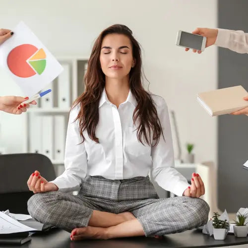 Woman relaxing in front of her overwork