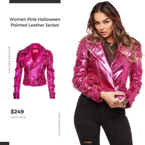 Taylor Jons Women Pink Pointed Leather Jacket