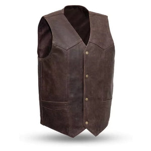 Men Brown Leather Vest Two Pockets - TaylorJon
