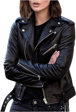 Women's Faux Leather Moto Biker Jacket