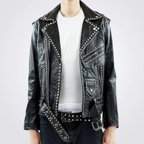 Men's Studded Leather Jacket Military Parade Style