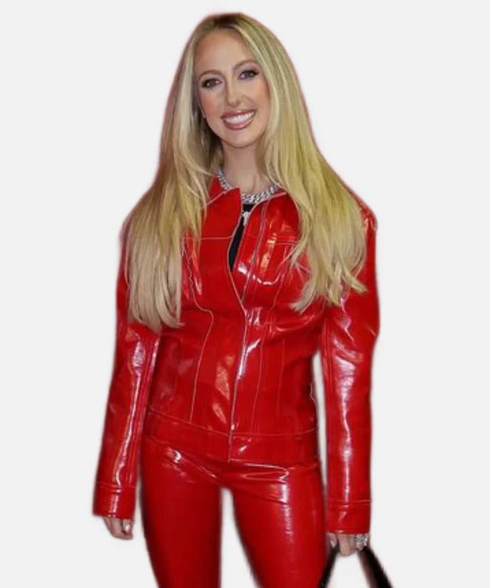 Chiefs Brittany Mahomes Red Leather Jacket