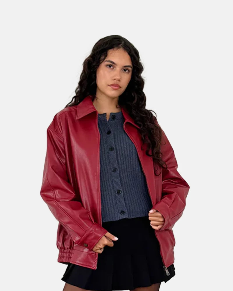 Women Blood Red Leather Motorcycle Jacket