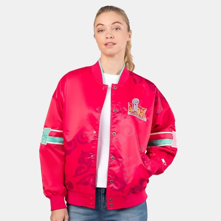 Women's Starter Red Super Bowl LIX Interception Varsity Jacket