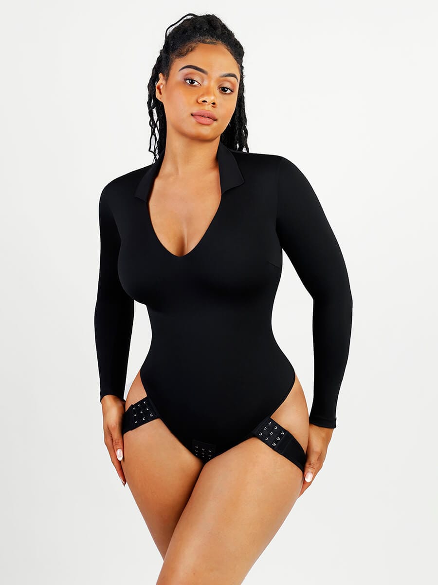 Square-neck Long-sleeve Bodycon Bulit-in Shapewear Dress