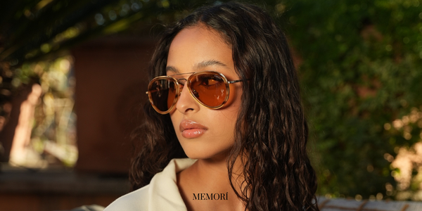 Memorí Aviator sunglasses with 55mm lens (small size) shown on model as one of the best sunglass options for small faces