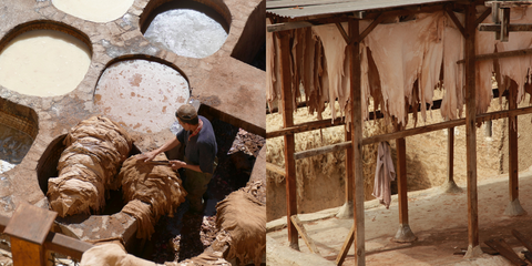 Leather Hides being processed and dried outdoors