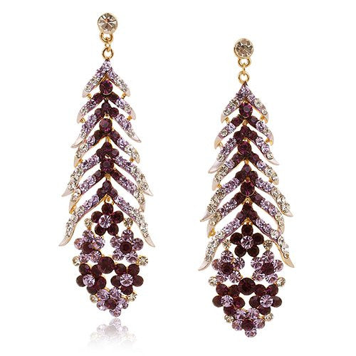 Large Drop Spread Swarovski crystal Earrings. Available in Amethyst, Blue and Clear with either 14K Gold or Silver Rhodium Plating.