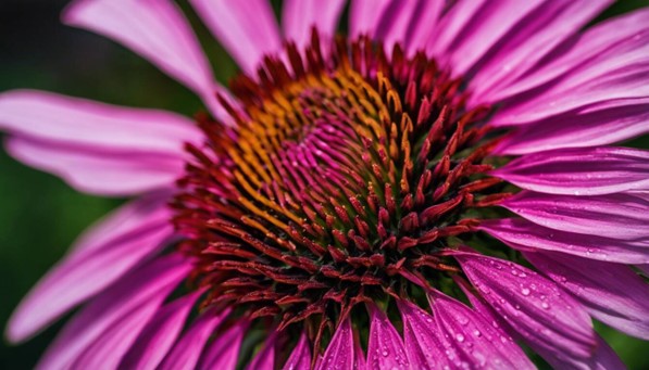 A close up of a pink Standard Process Echinacea Premium flower with water droplets.