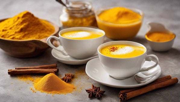 Indulge in a cup of turmeric and cinnamon spiced milk, reaping the benefits of turmeric.