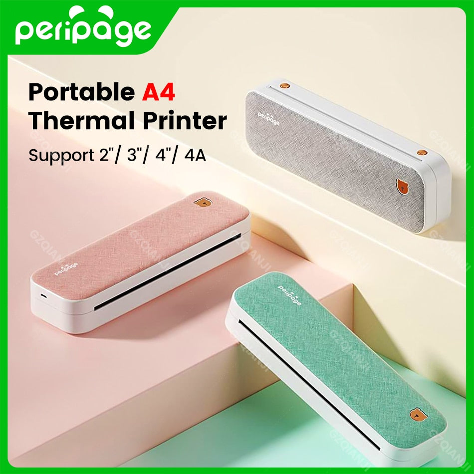 PeriPage A4 Continuous Thermal Bluetooth Printer Wireless Maker PDF Webpage Contract Picture Printers Thermal Paper No Need Ink