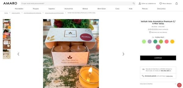 velas aromáticas para vender no site da Amaro