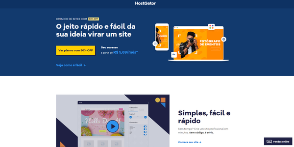 página inicial do criador de sites hostgator