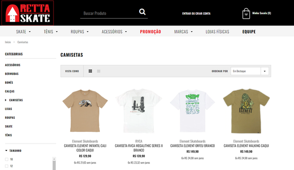 página inicial da loja parceira da Shopify retta skate com destaque para o logo de loja de roupas