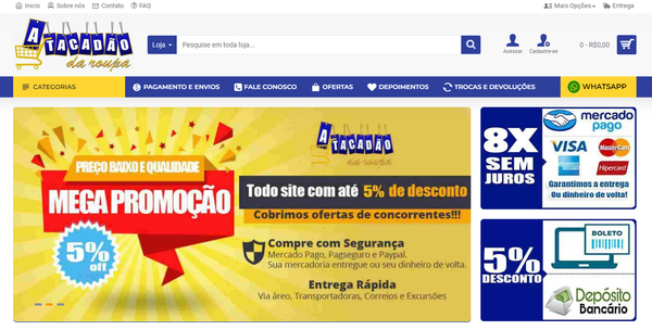 página inicial da distribuidora por atacado para revender Atacadão da Roupa